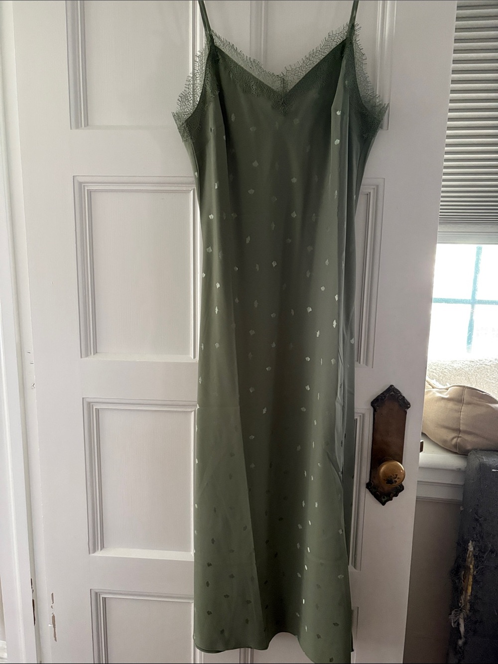 LOFT Versa Olive Green Slip Dress with Lace Trim